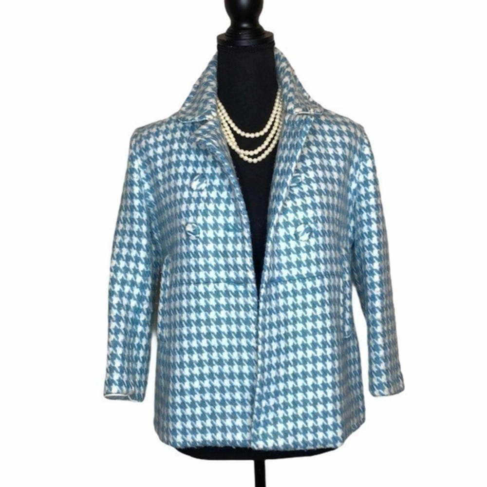 Katz Women’s Aqua Houndstooth Double Breasted Vintage Jacket Size EU 36